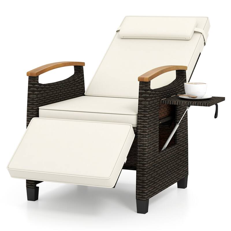 Gymax Patio Rattan Lounge Chair PE Wicker Recliner Chair w/ Adjustable