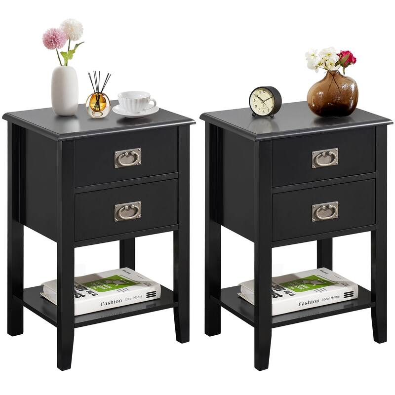 Javlergo Wood Nightstand with 2-Drawer and Storage Shelf, Set of 2