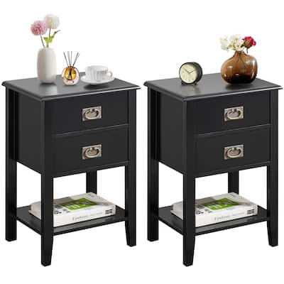 Javlergo Wood Nightstand with 2-Drawer and Storage Shelf, Set of 2