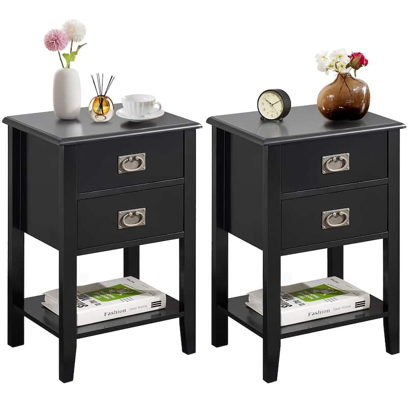 VECELO Modern Nightstands with 2-Drawers and Storage Shelf (Set of 2)