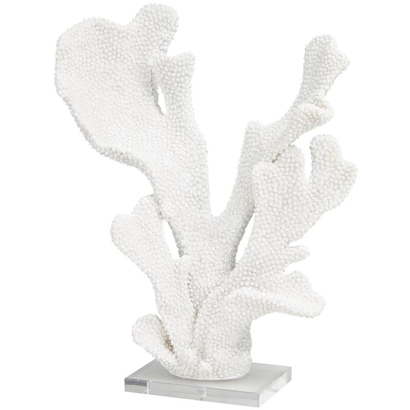 White Polystone Tall Textured Coral Decorative Sculpture with Clear Acrylic Base