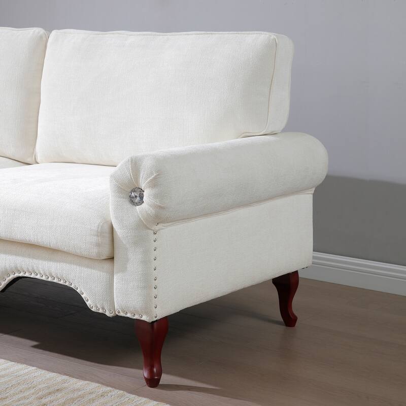 80" Linen 3-Seater Sofa with Crystal Button Accents