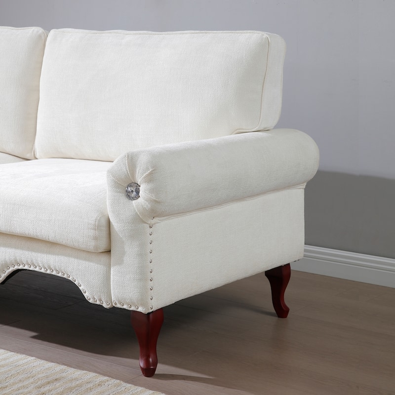 Modern Velvet Loveseat Sofa with Crystal button and Copper Nail Tufted Couch Round 2-seat Armchair for Living Room