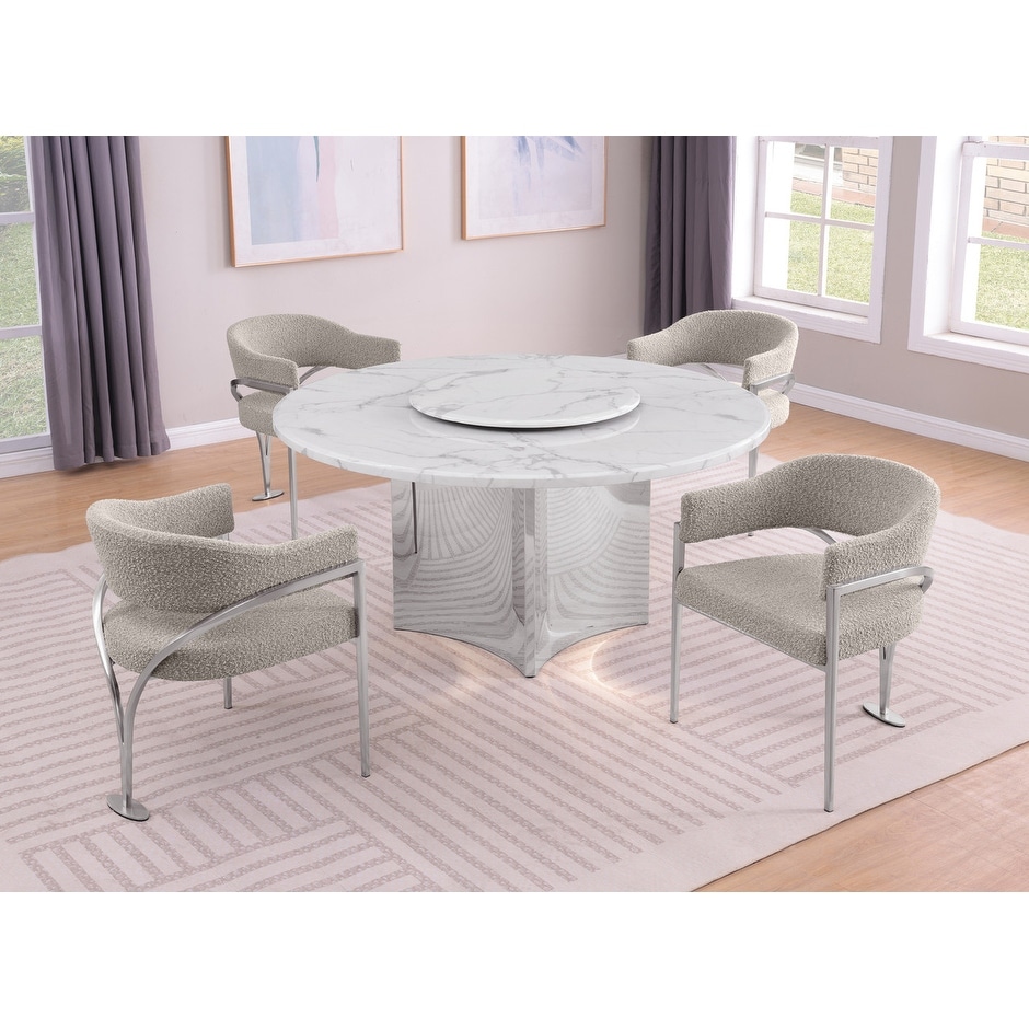 Best Quality Furniture Genuine White Marble Dining Table w/ Lazy Susan