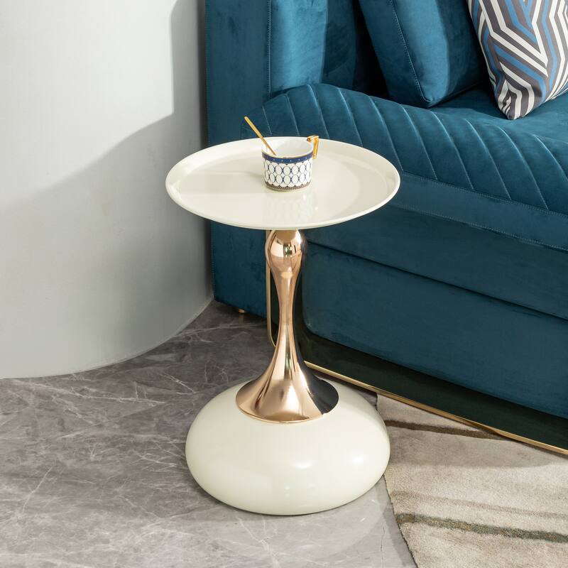 14.96" Gold Finish Carbon Steel Side Table, Modern Design - Milk White