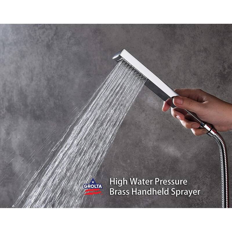 Chrome 12" LED Rainfall Shower X3 Thermostatic Faucet System w/ Slide Bar, 6 Jets