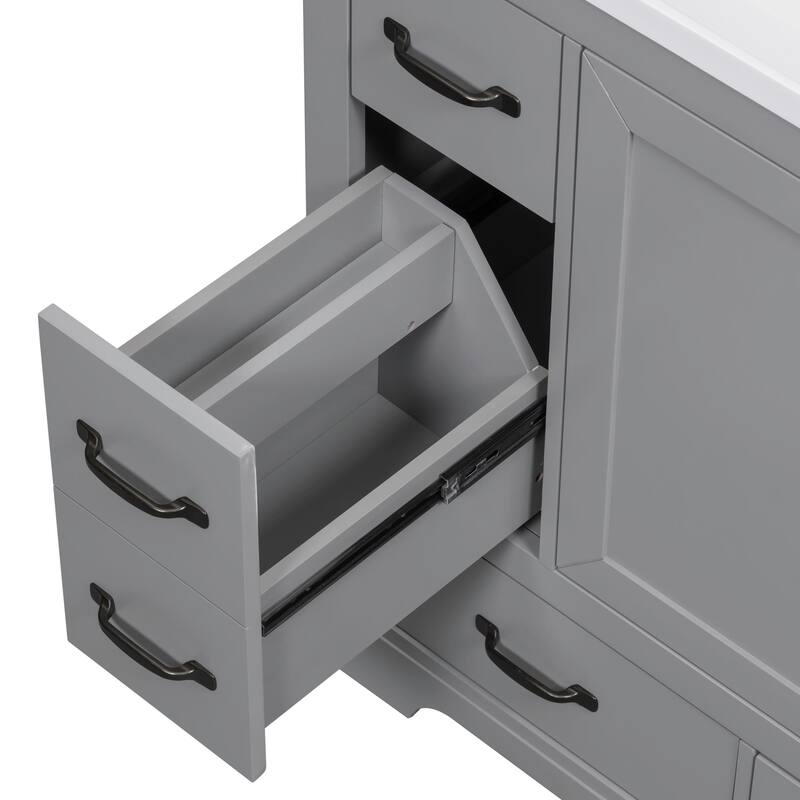 36" Bathroom Vanity with Sink Combo: Six Drawers, Multi-Functional Divider, Adjustable Shelf