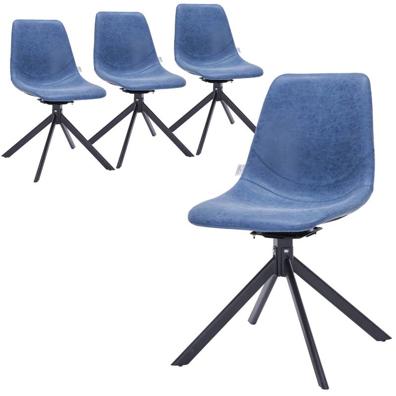Markley Leather Dining Chair 360 Degree Swivel with Iron legs Modern Accent Side Chair Set of 4 - Blue
