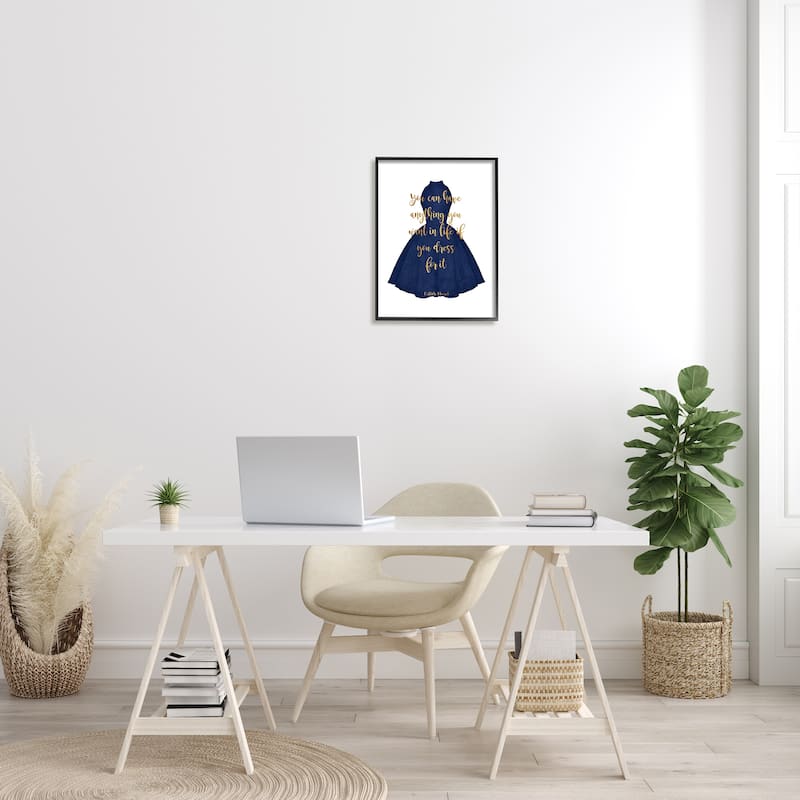 Stupell If You Dress For It Quote Blue Gown Fashion Framed Wall Art
