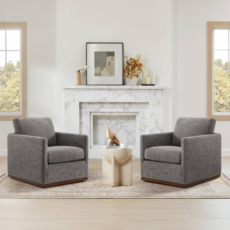 Spruce & Spring Modern Swivel Accent Chair with Wooden Base - Set of 2 - Grey-Fabric