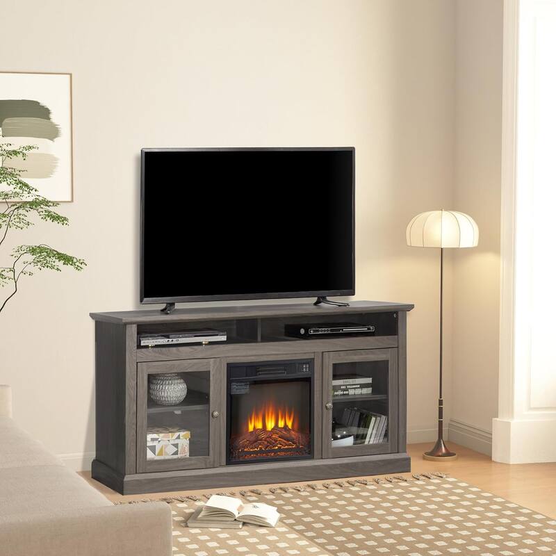 Roomfitters Contemporary TV Media Stand, Modern Entertainment Console, Up to 65" TV, Open & Closed Storage Space