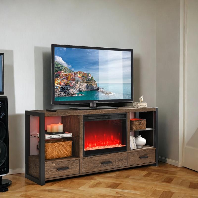 Freestanding electric outlet fireplace tv stand