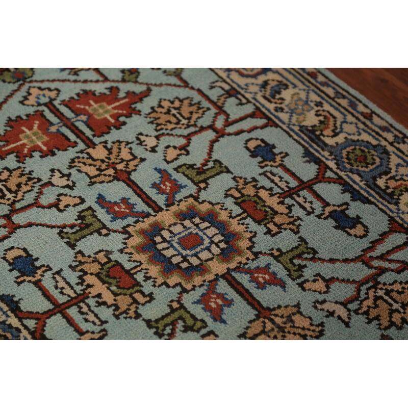 Light Blue Oushak Indian Foyer Rug Handmade Wool Carpet - 2'11"x 5'1"