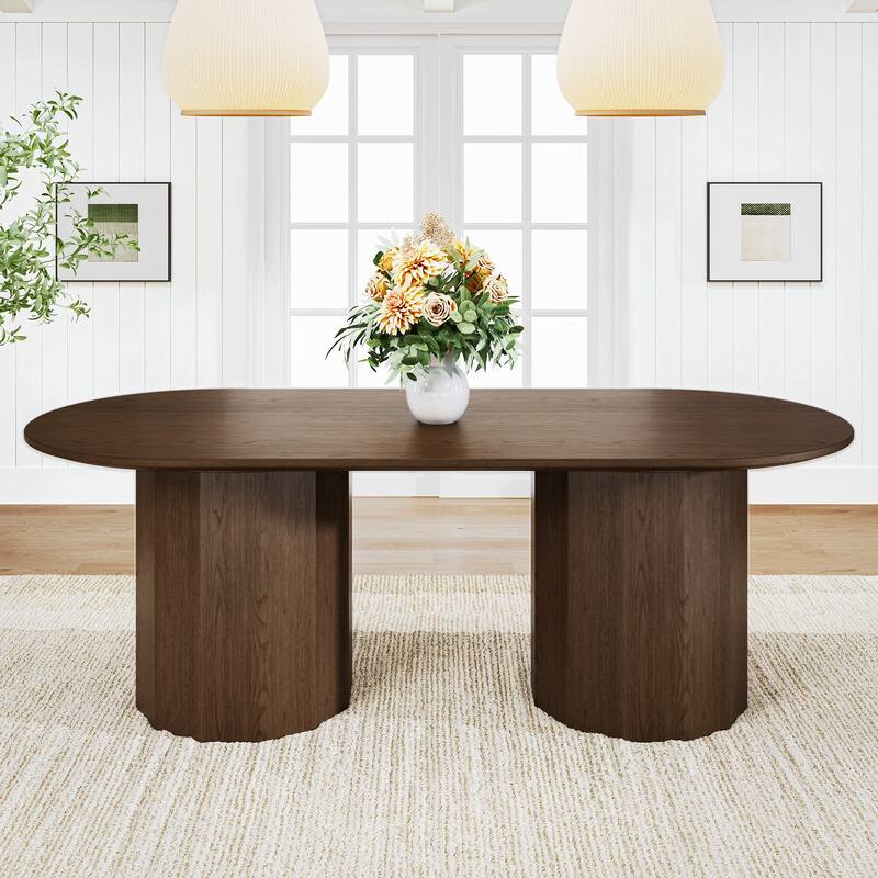 86" Double Pedestal Solid Wood Dining Table - Walnut - 30'' H X 86'' W X 40'' D