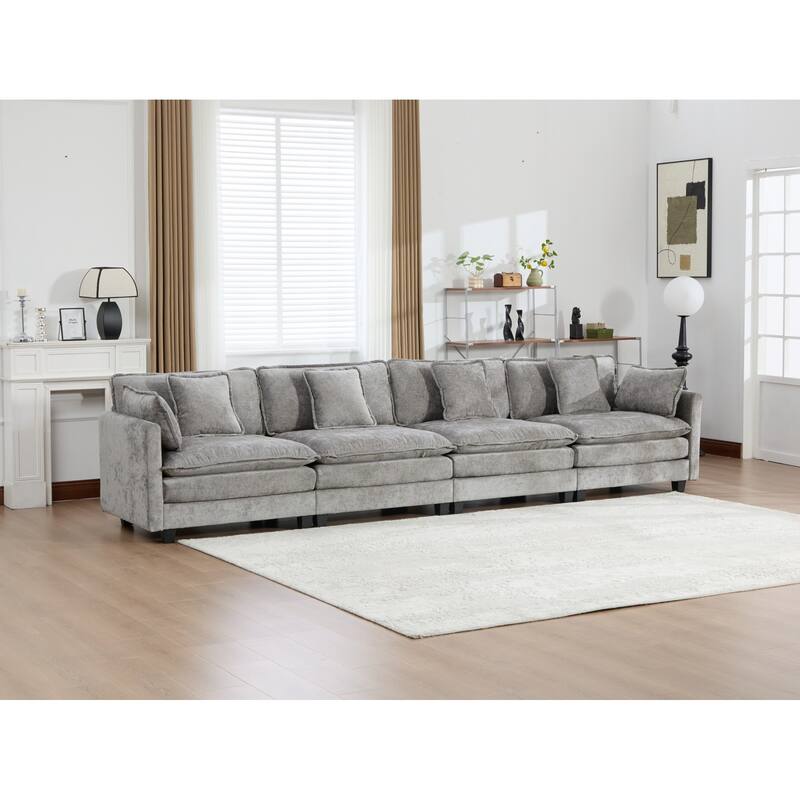 Roomfitters Large Upholstered 4-Seater Sofa with Plush Cushions and Pillows, Modern Cloud Couch for Living Room - Gray