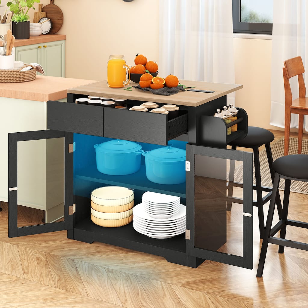 Rolling Kitchen island with Seating and Drop Leaf