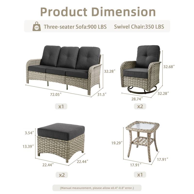 OVIOS 6-piece Patio Wicker Conversation Furniture Set