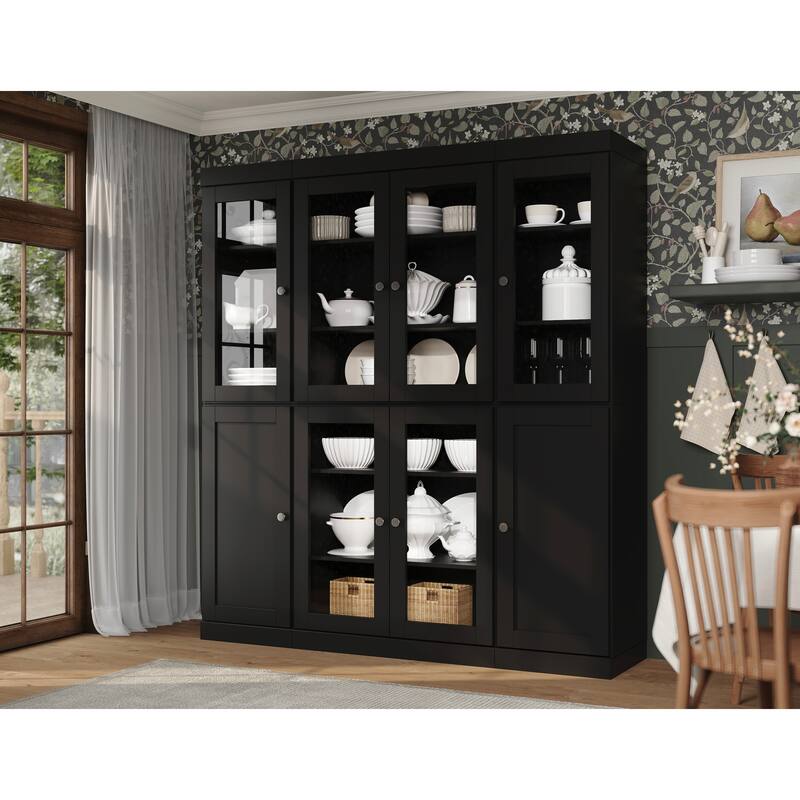 Palace Imports 100% Solid Wood 65" Pantry Cabinet with Clear Glass, Shaker Doors and Adjustable Shelves - Black