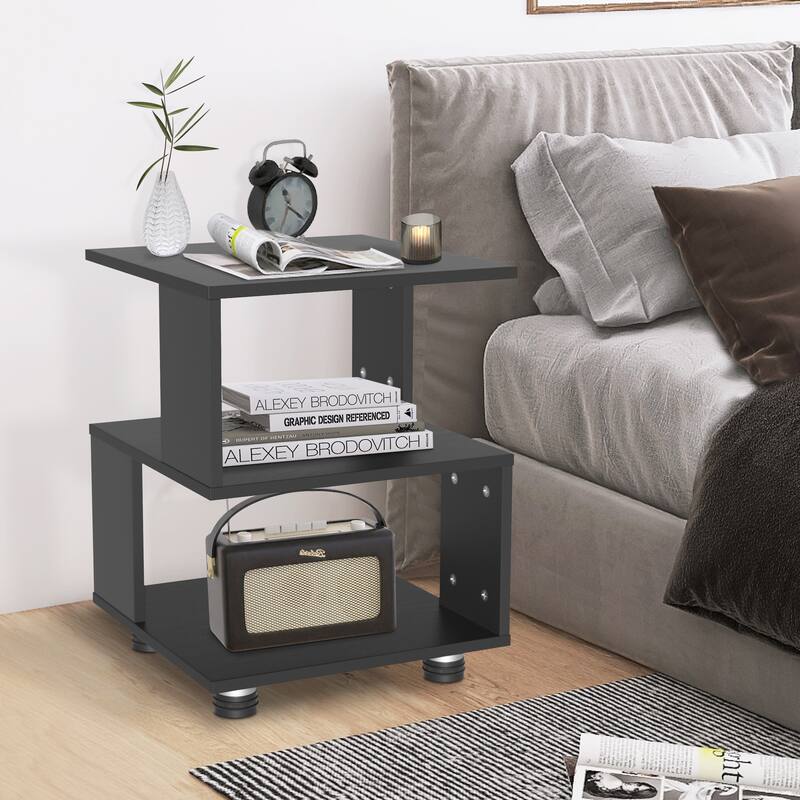 2-Tier Magic Cube Nightstand Hollow Rectangle Design Set of 2