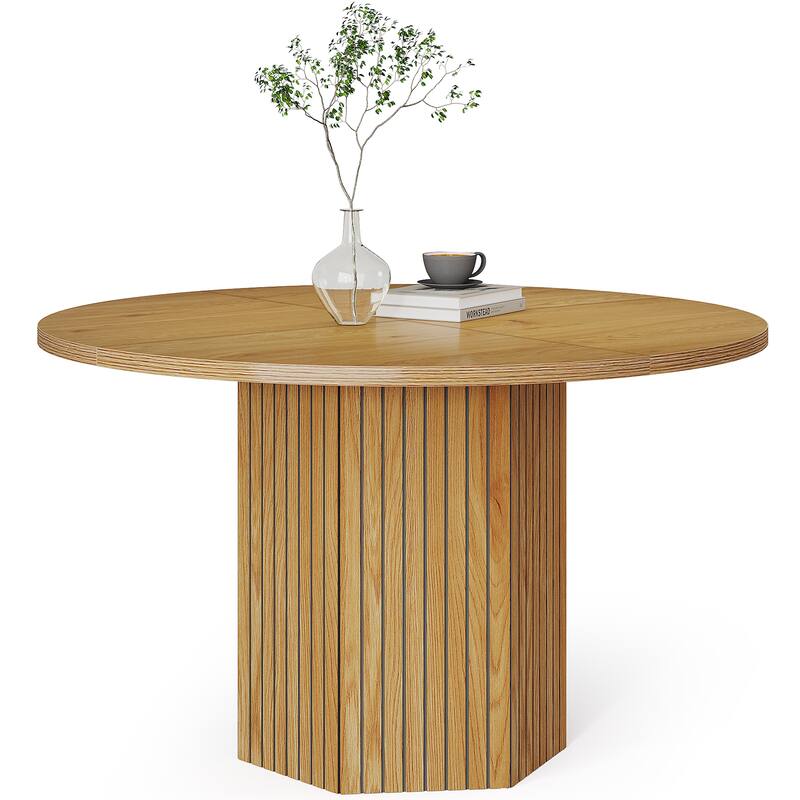 Wood 47-Inch Farmhouse Round Kitchen Dining Table for Small Space