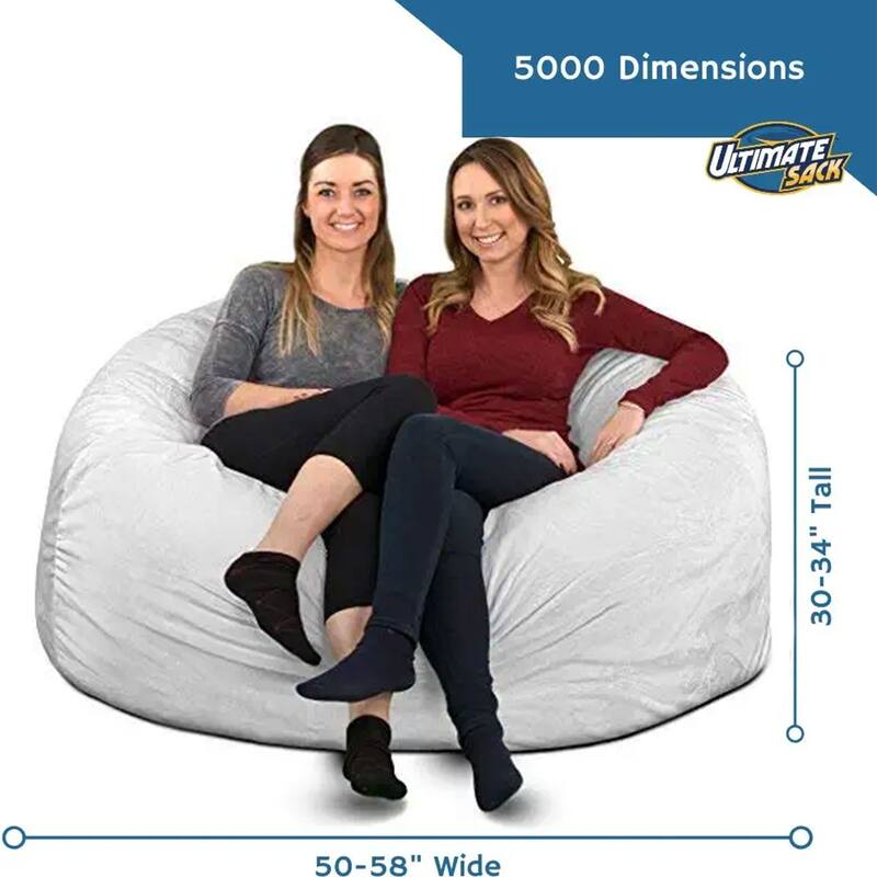 Ultimate Sack 5 Foot Foam Filled Washable Fur Covered Bean Bag Chair, Ivory