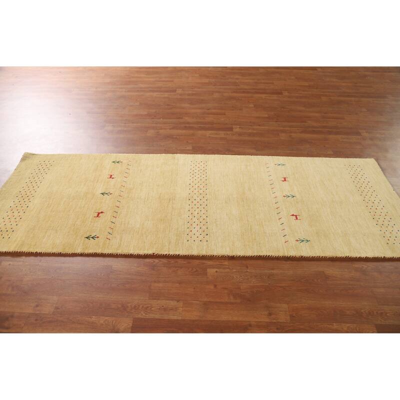 Tribal Gabbeh Oriental Runner Rug Handmade Green / Yellow Wool Carpet - 2'9"x 7'11"