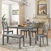 Rustic 6-Piece Kitchen Solid Wood Rectangular Dining Table Set with 4 ...