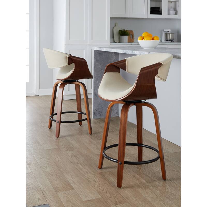 Carson Carrington Sauda 24" Fixed-Height Counter Stools with Bent Wood Legs & Round Footrest (Set of 2)