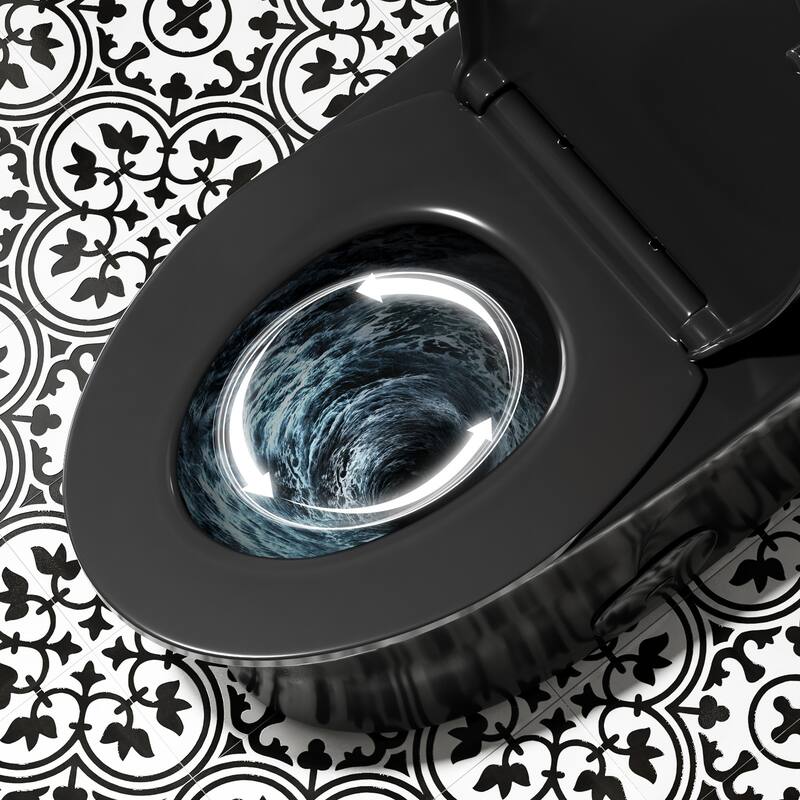 HOROW 1 Piece Dual Flush Elongated Toilet Black 0.8 1.28 GPF Seat Included 12 Inch Rough In - N/A