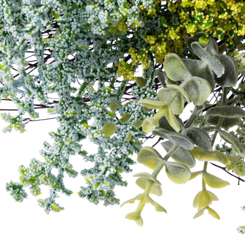 Glitzhome 24"D Mixed Floral Eucalyptus Wreath Includes a Complimentary Black Metal Wreath Hanger