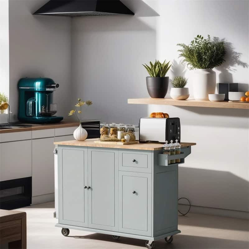 Rolling Kitchen Cart with Internal Storage Rack and Pull Out Cabinet - N/A