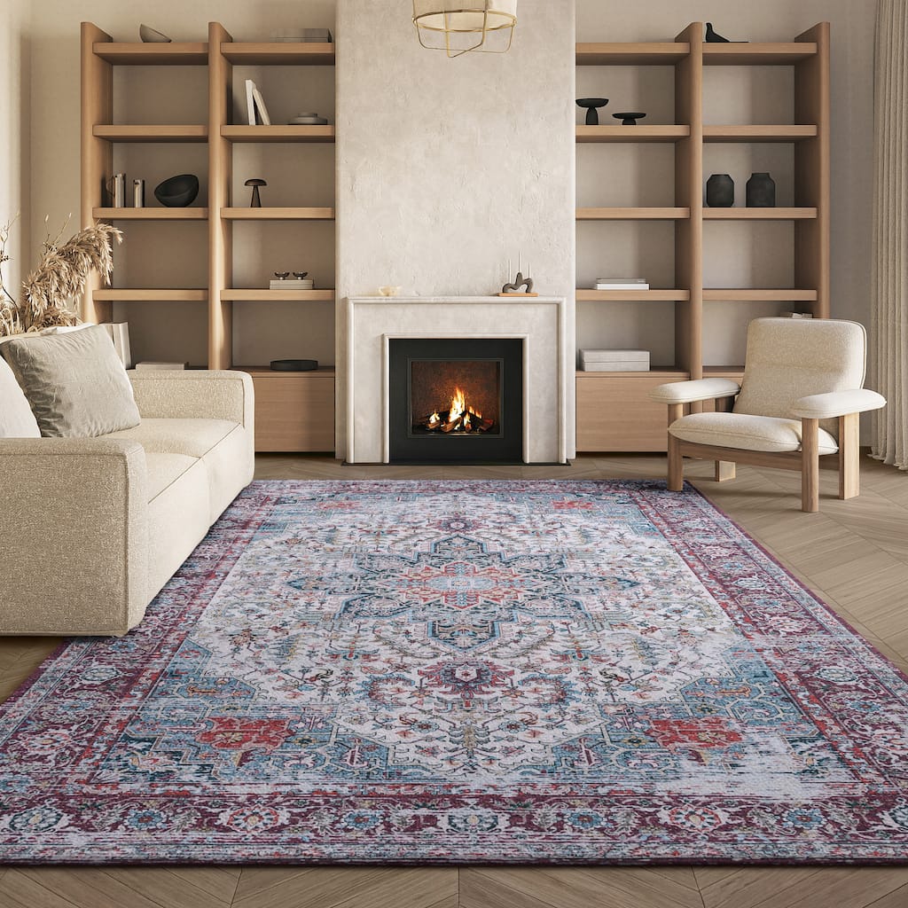 SAFAVIEH Tucson Machine Washable Slip Resistant Iris Oriental Medallion