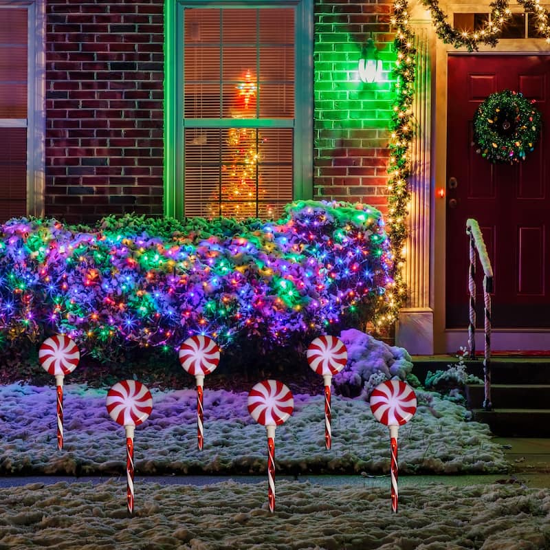 Set of 3 Lighted LED Peppermint Candy Christmas Pathway Markers 26"