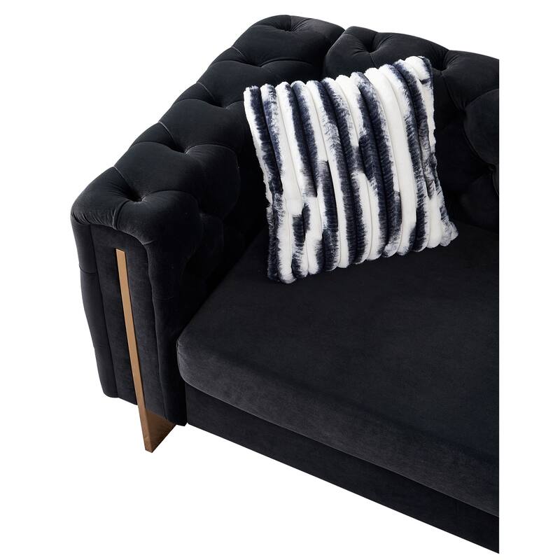 2-seater ButtonTufted Chesterfield Loveseat with 2 Toss Pillows