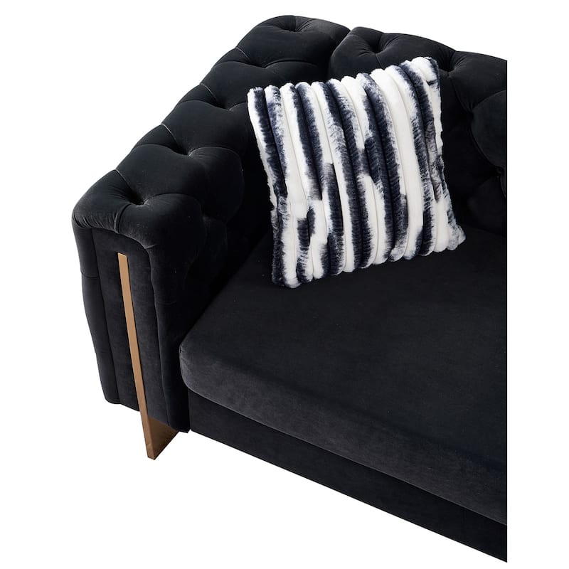 Chesterfield Tufted Velvet Couch with Gold Legs, Includes 2 Toss Pillows for Living Room
