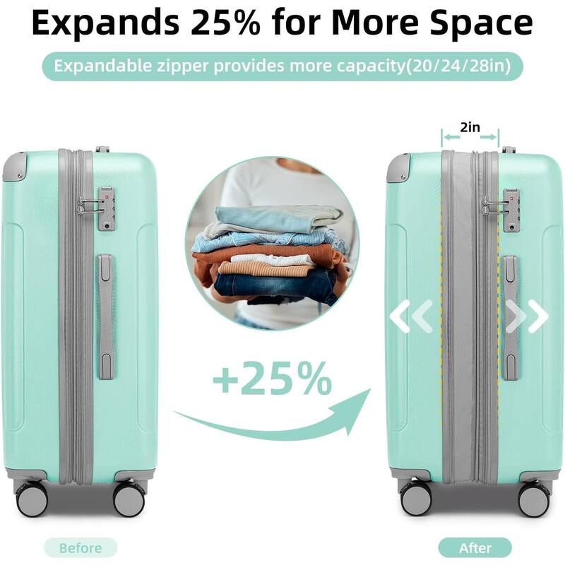 6-Piece Modern Luggage Sets, Expandable Luggage with Travel Bag, TSA Lock and Spinner Wheels, for Boarding Travel, Mint Green