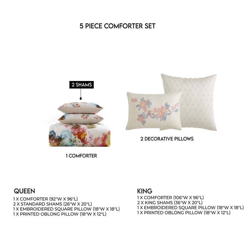 Bebejan Antique Flowers Ivory 100% Cotton 5-Piece Reversible Comforter Set