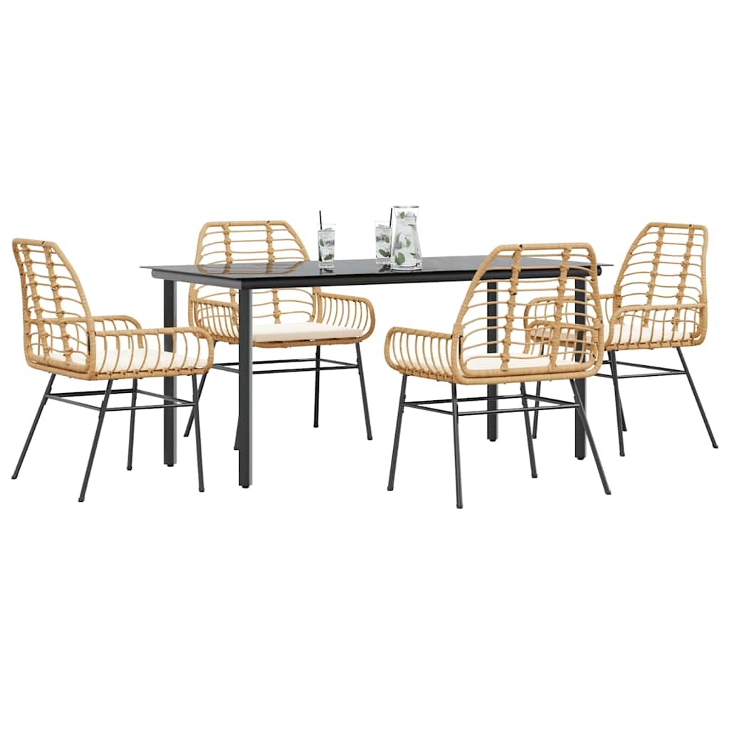 vidaXL 3/5/7/9 Piece Patio Dining Set with Cushions Black/Brown Poly Rattan Glass