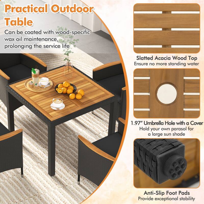 Gymax Set Of 5 Patio Dining Table Set for 4 Rattan Conversation Set w/