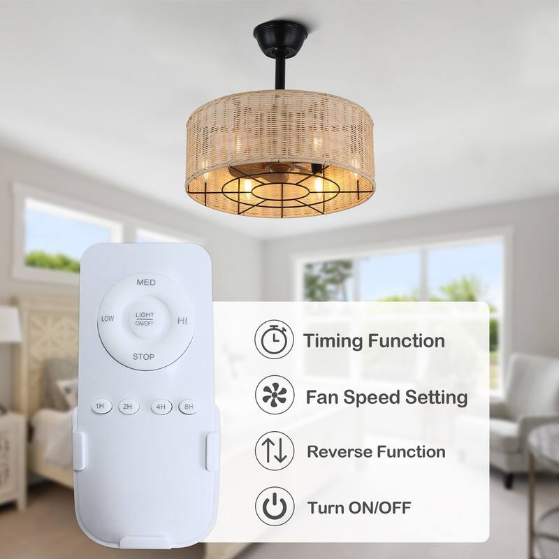 Bella Depot 6-Light Farmhouse Rattan-Woven Caged Ceiling Fan with Light Kit and Remote Control - 18 Inches
