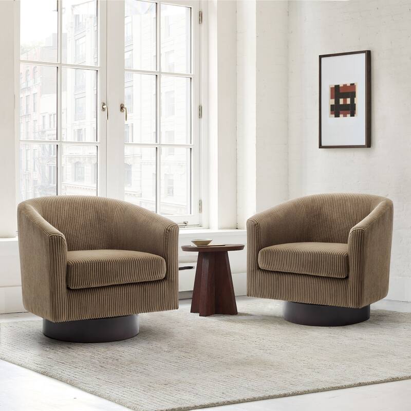Modern 360° Swivel Corduroy Barrel Chair, Accent Armchair For Living Room - Set of 2 - Camel/Set
