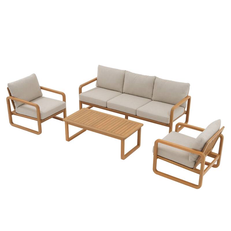 4-Piece Outdoor Conversation Set with Coffee Table in Acacia Wood