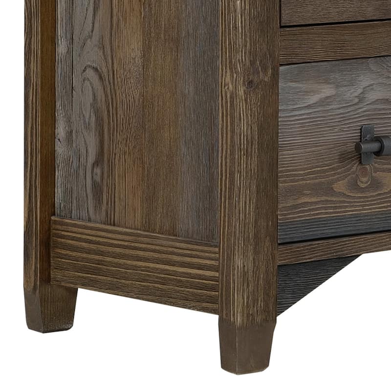 Tinaa Nightstand, 2 Drawers, Metal Handles, Brown Pine Wood, 28 Inch