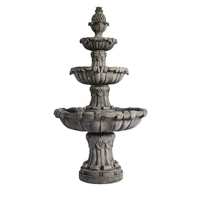 XBrand 58.3" Leaf Classic Bird bath Water Fountain, 3-Tier, Outdoor Garden, With Pump, Resin, Gray