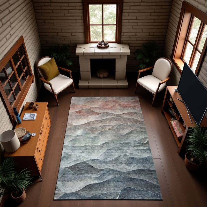 Premium Washable Super Soft Modern Waves Mayfield Rug - Teal - 3' x 5'