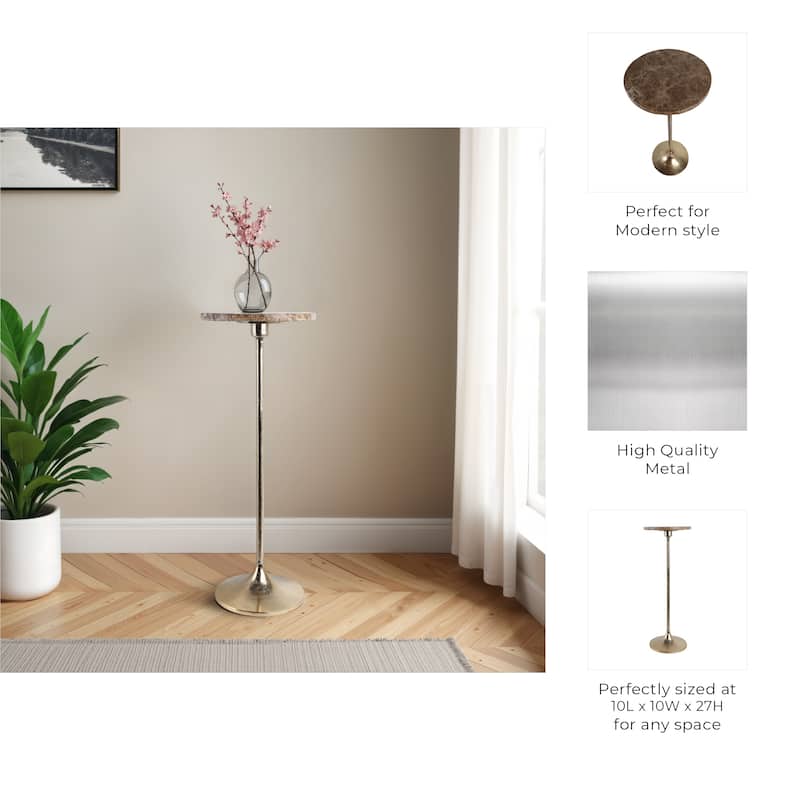 Metal Base Marble Top Modern Glam Accent Table Round Silhouette
