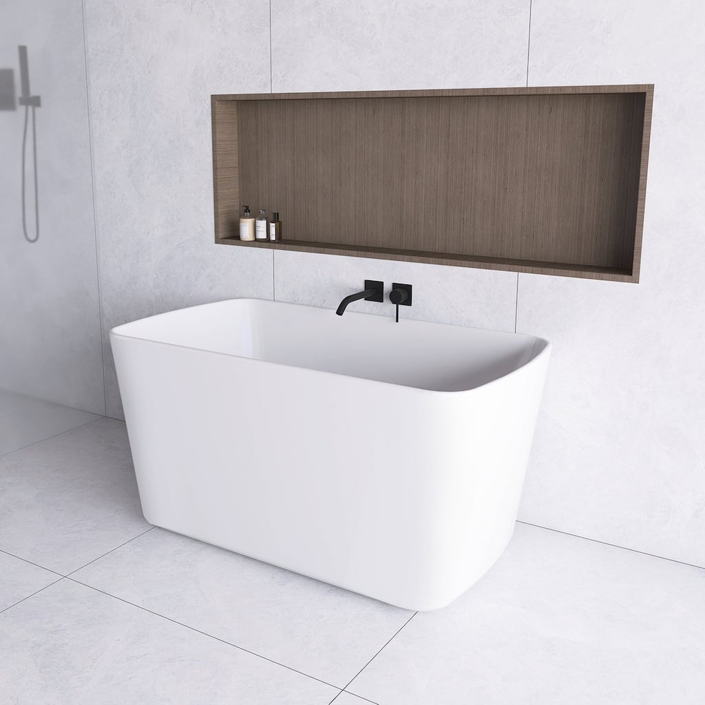 49 in. W x 24 in. H Acrylic Freestanding Soaking Seat-in Double Slipper Bathtub with Overflow and Drain in White