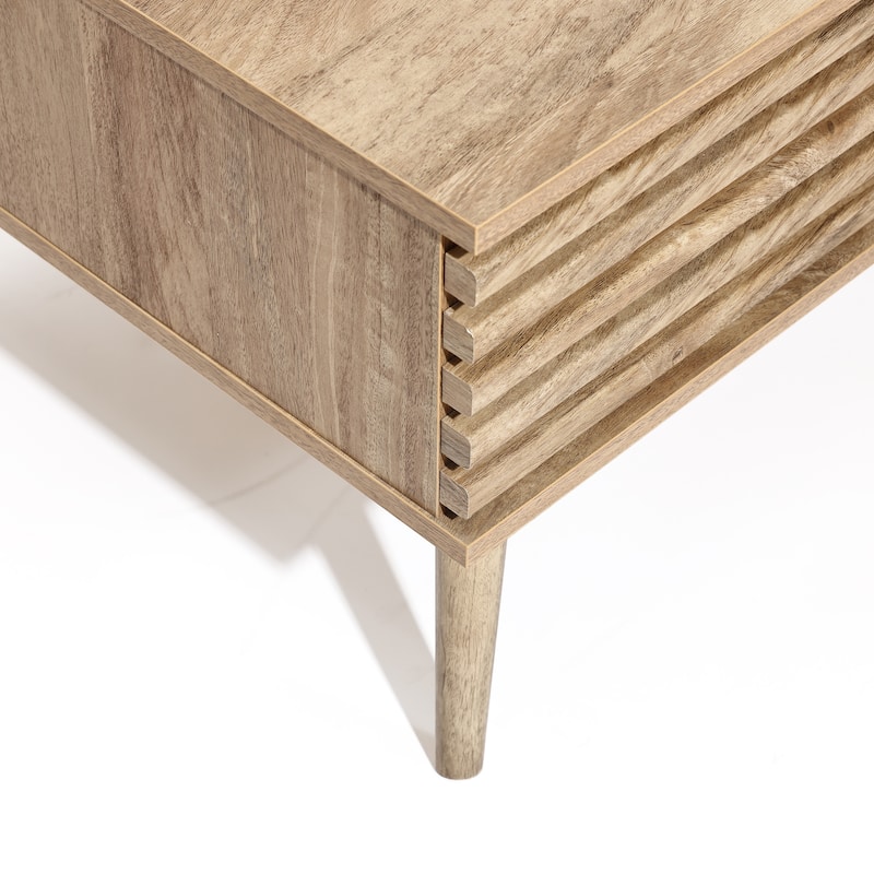 Mid-Century Modern Rectangular Coffee Table with Storage and Solid Wood Legs - 16.3" H x 46.9" W x 23.2" D