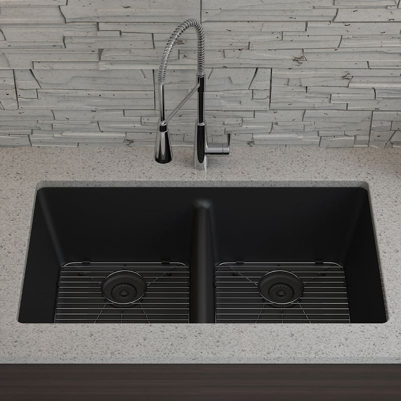 Lexicon Granite 32 Inch 50/50 Double Bowl Undermount Kitchen Sink Kit
