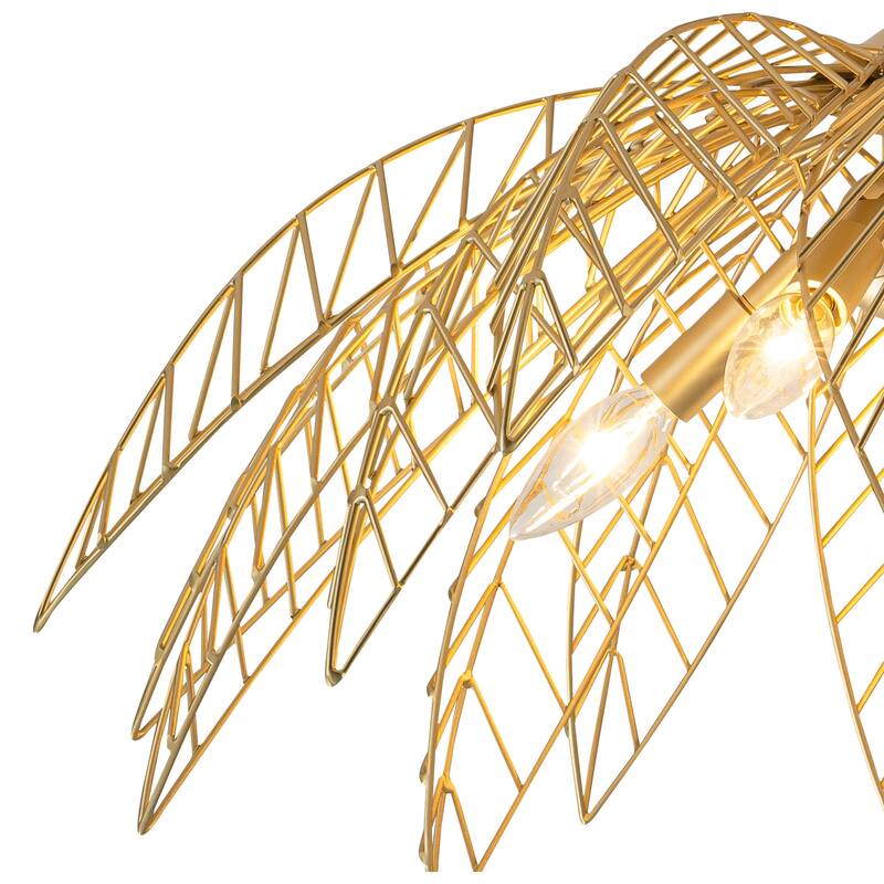 4 Lights Dual Semi-Flush Mount Ceiling Light Leaf Shaped Shades - Dia.26-in